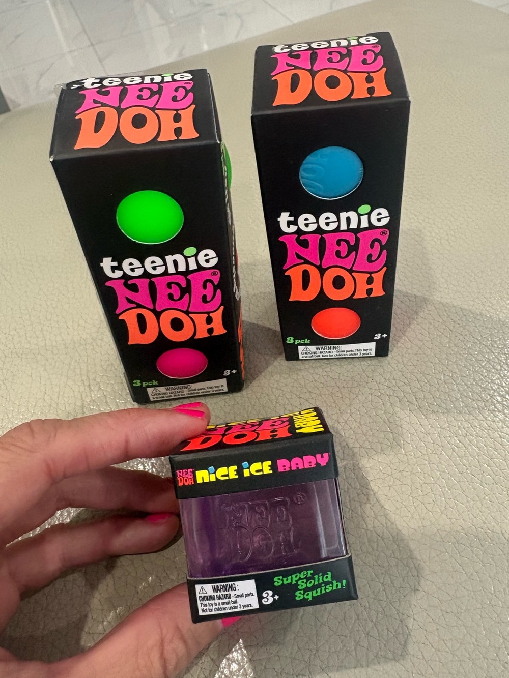Teenie Nee Doh Neon Squish Toys (2 packs, 6 total) & Nee Doh Nice Ice Baby, NIB